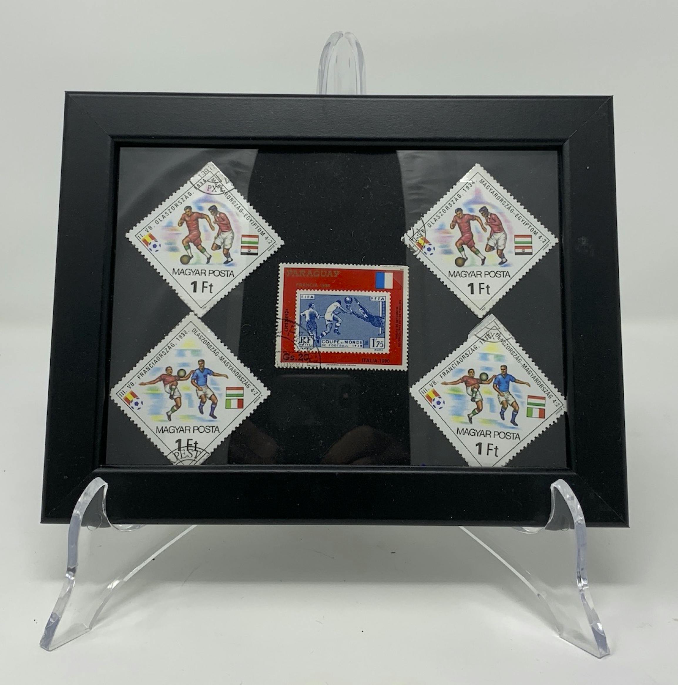 Stamps from FIFA World Cup France 1938, H. 16 cm; L. 21 cm (cornice)