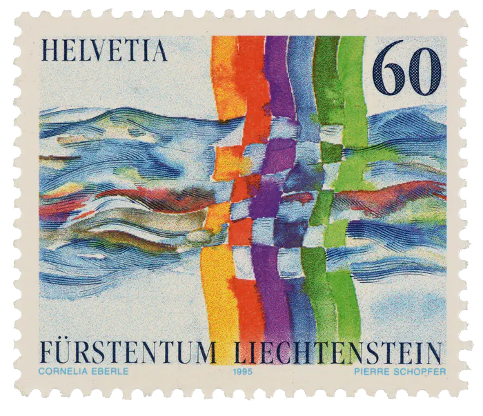 Die von der Liechtensteinerin Cornelia Eberle gestaltete und dem Schweizer Pierre Schopfer gestochene erste Gemeinschaftsausgabe der beiden Länder,