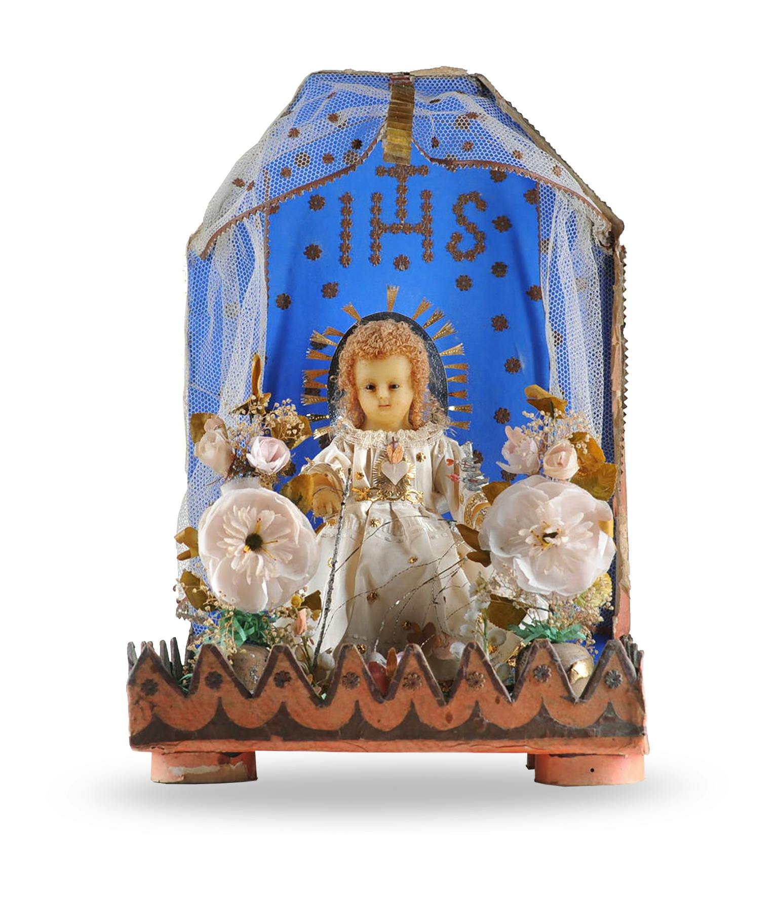 Häuschen mit Jesuskind, Klosterarbeit, 20 x 30 x 5 cm, Herkunft unbekannt, wohl um 1900