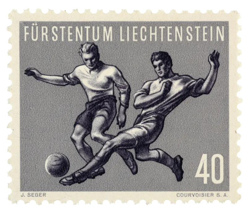 «Verteidiger (Zweikampf)». Sport (I): Fussball-Weltmeisterschaft in der Schweiz, 1954.