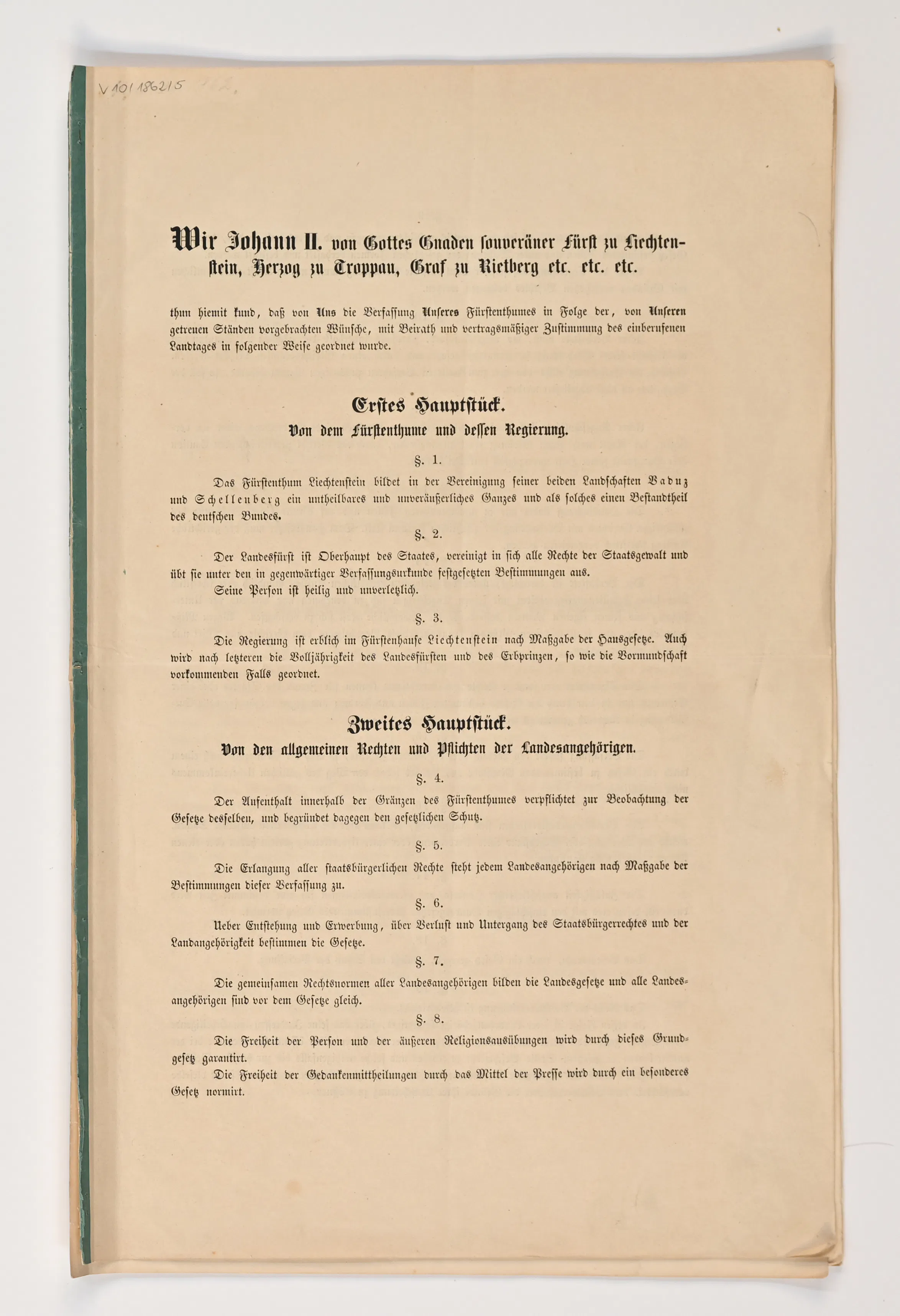 Konstitutionelle Verfassung 1862 Anfang