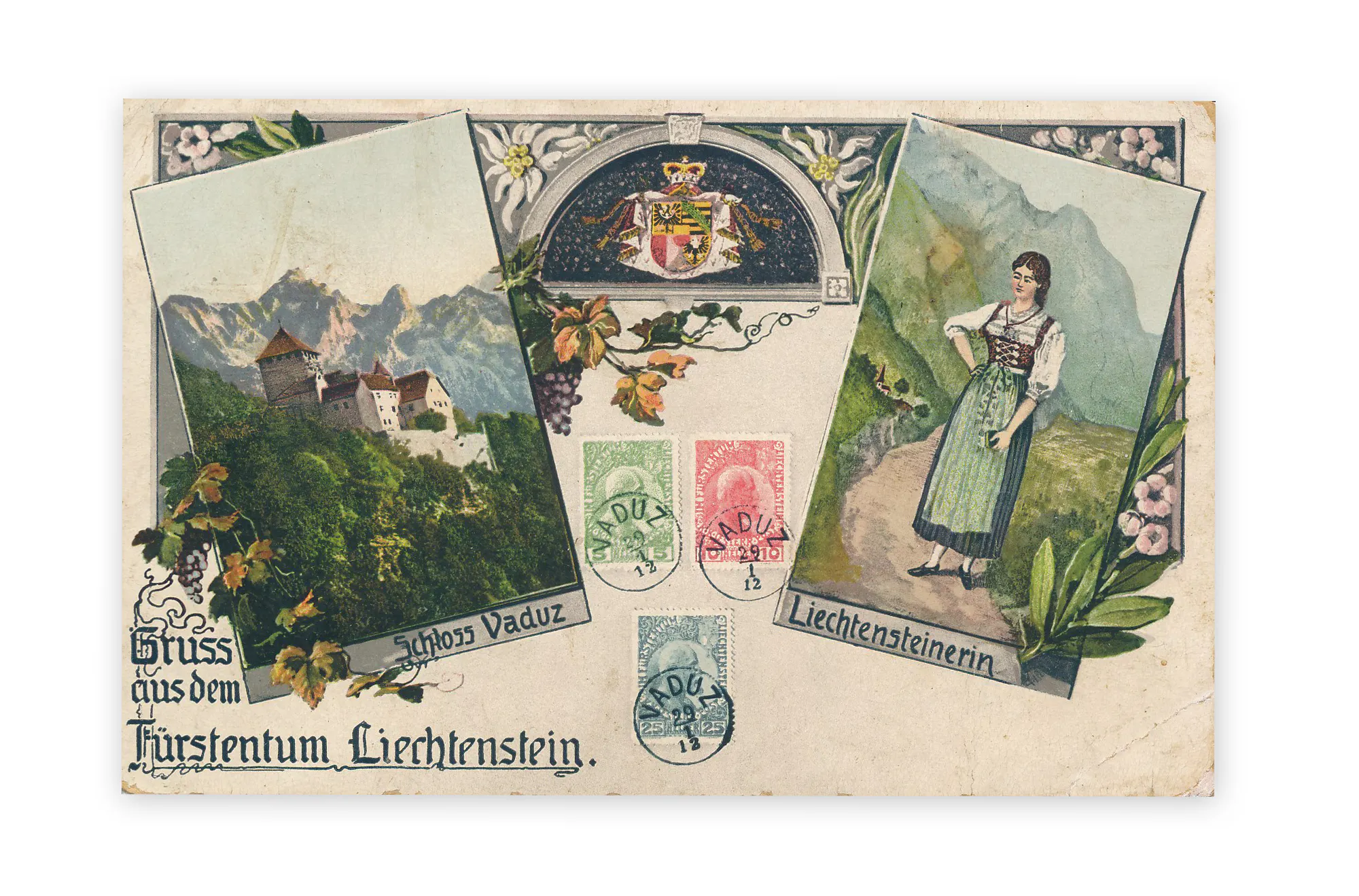 Liechtensteinisches LandesMuseum, 2007/0307, Foto: Sven Beham

Die Ansichtskarte ist eine Erfindung des 19. Jahrhunderts zum günstigen Versenden von kurzen Grüssen. Sie wurde rasch beliebt bei Sammlern und auch Hotels und Geschäfte entdeckten sie als Werbemittel. Die gezeigten Karten dokumentieren fast ein Jahrhundert Tourismus in Liechtenstein.