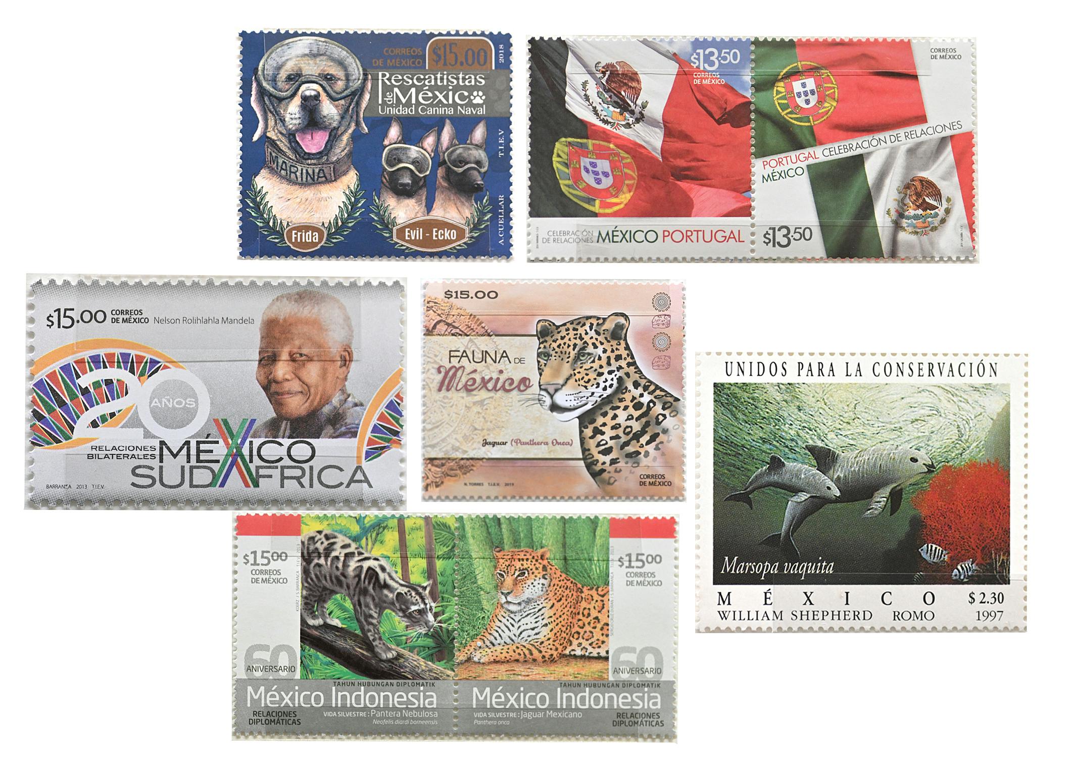 Auswahl an mexikanischen Briefmarken aus der Ausstellung