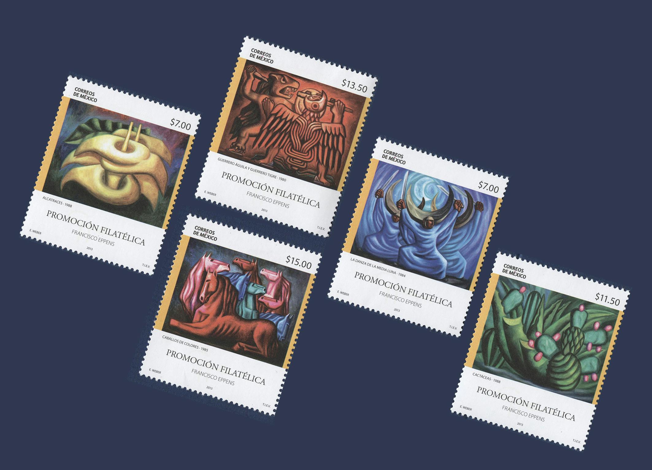 Auswahl an mexikanischen Briefmarken aus der Ausstellung