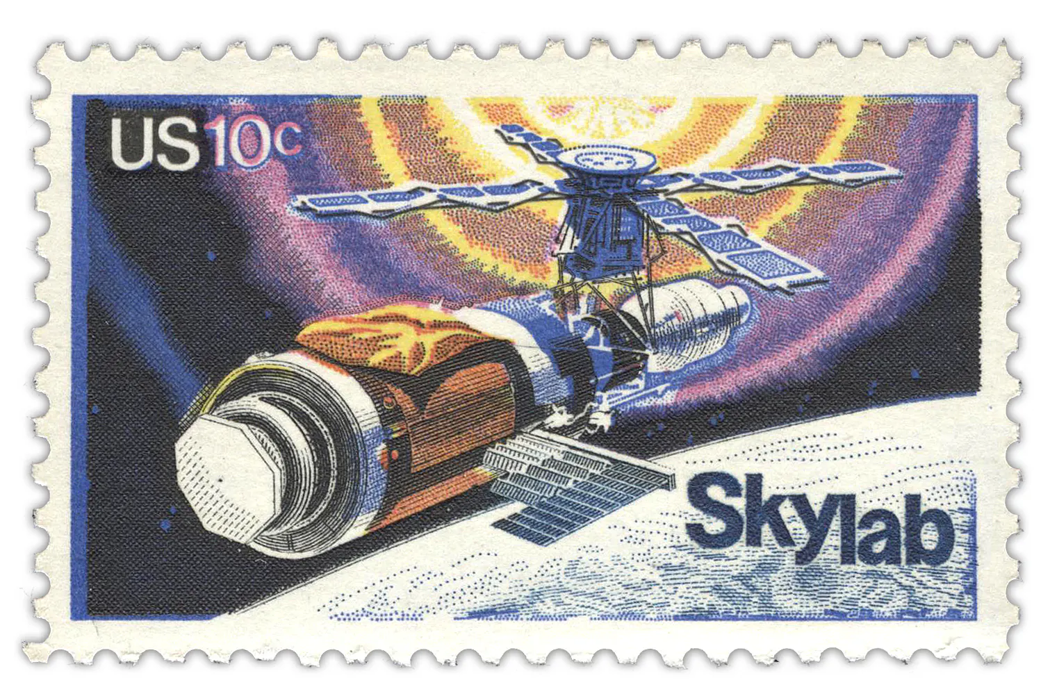 US-amerikanische Briefmarke aus dem Jahr 1974, welche die Raumstation Skylab zeigt