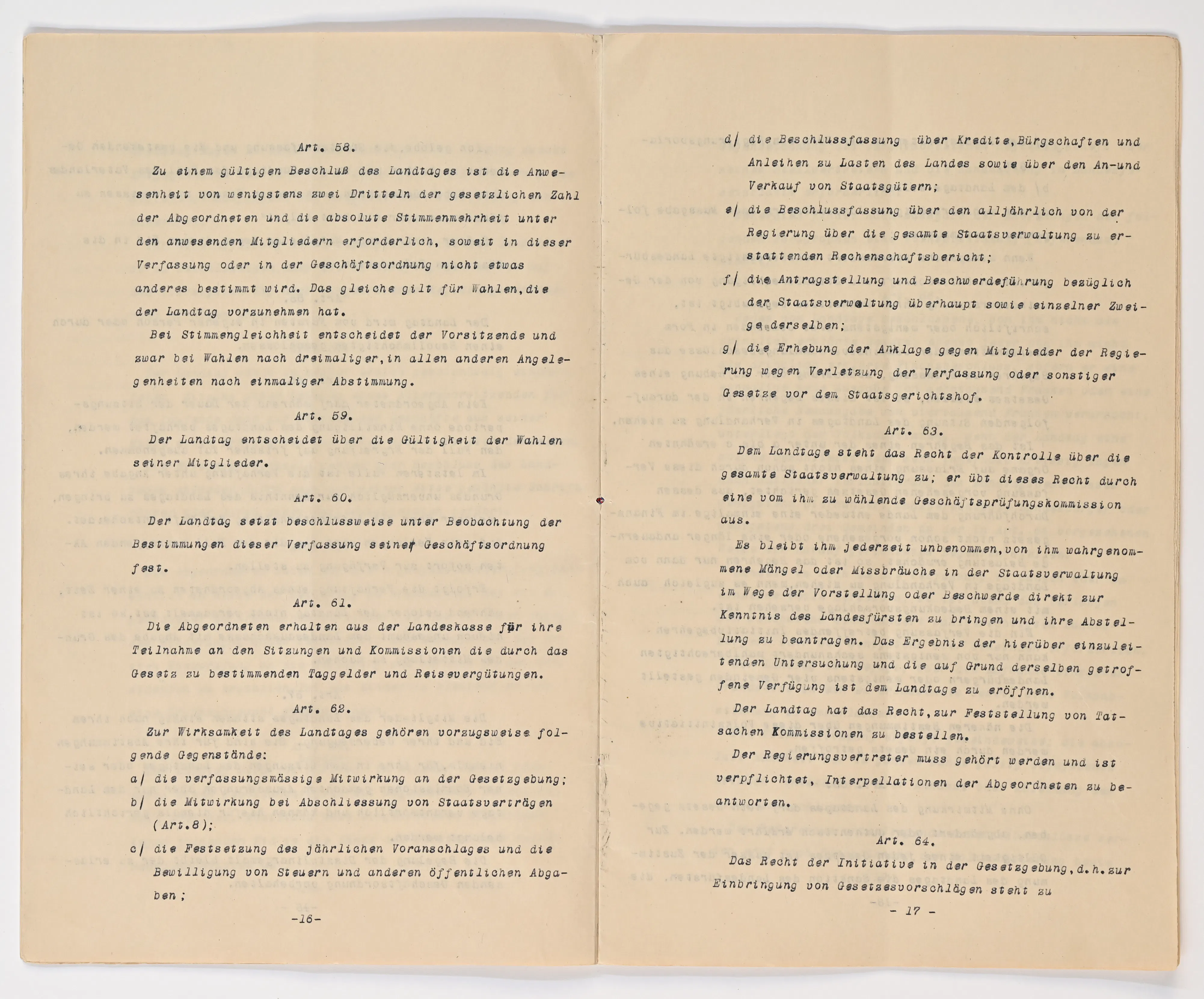 Verfassung 1921 Art. 58 bis Art. 64