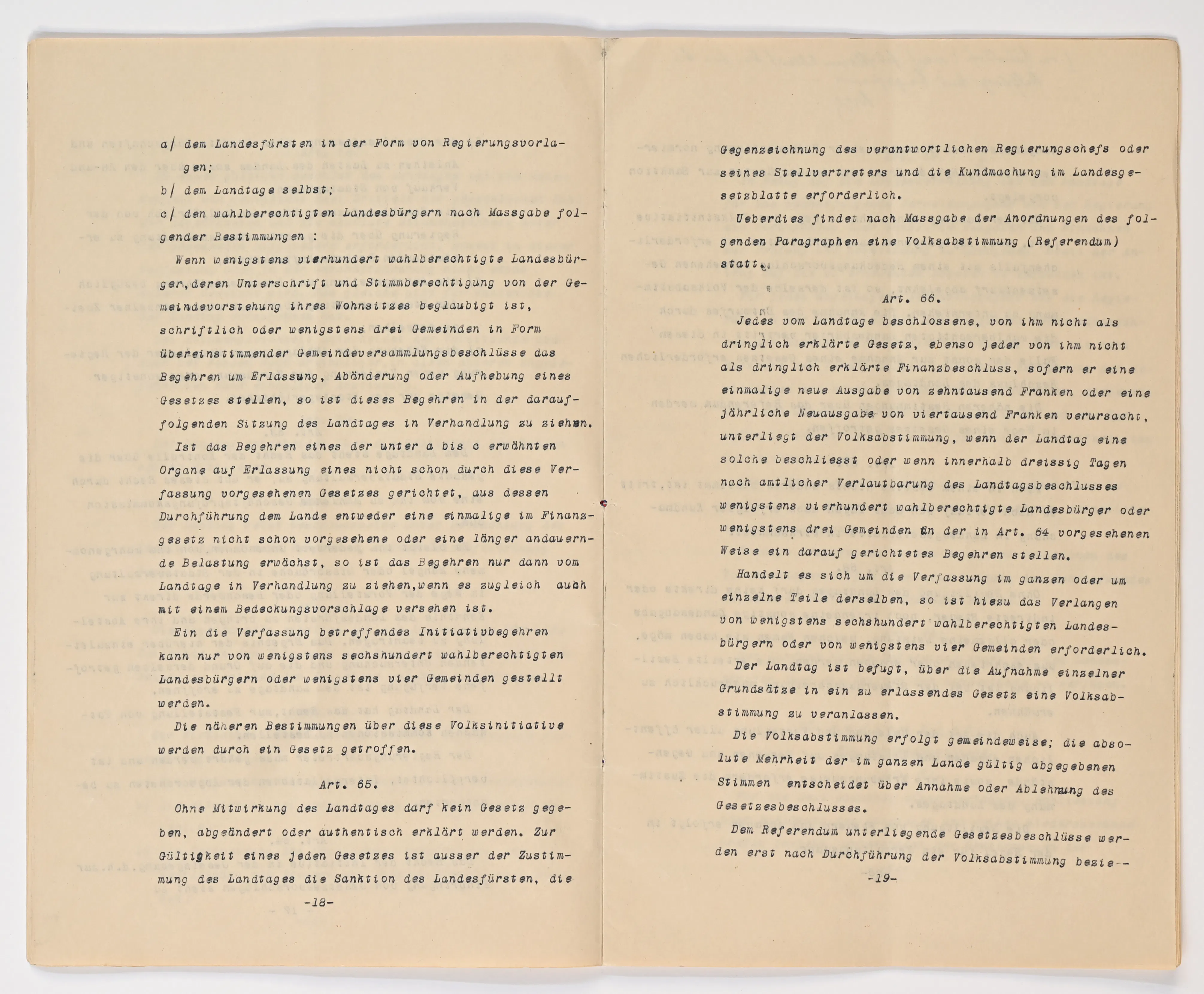 Verfassung 1921 Art. 65 bis Art. 66