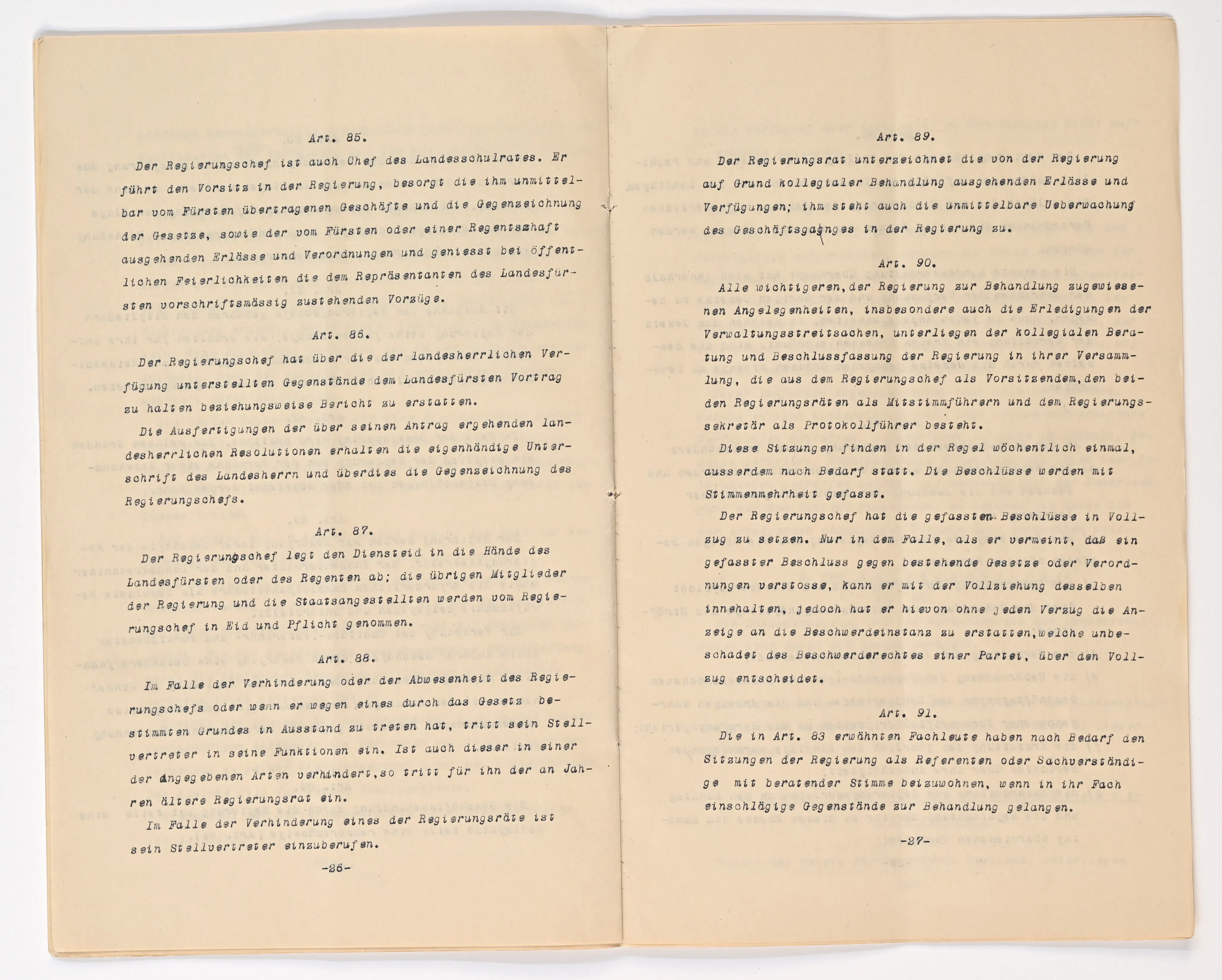 Verfassung 1921 Art. 85 bis art. 91