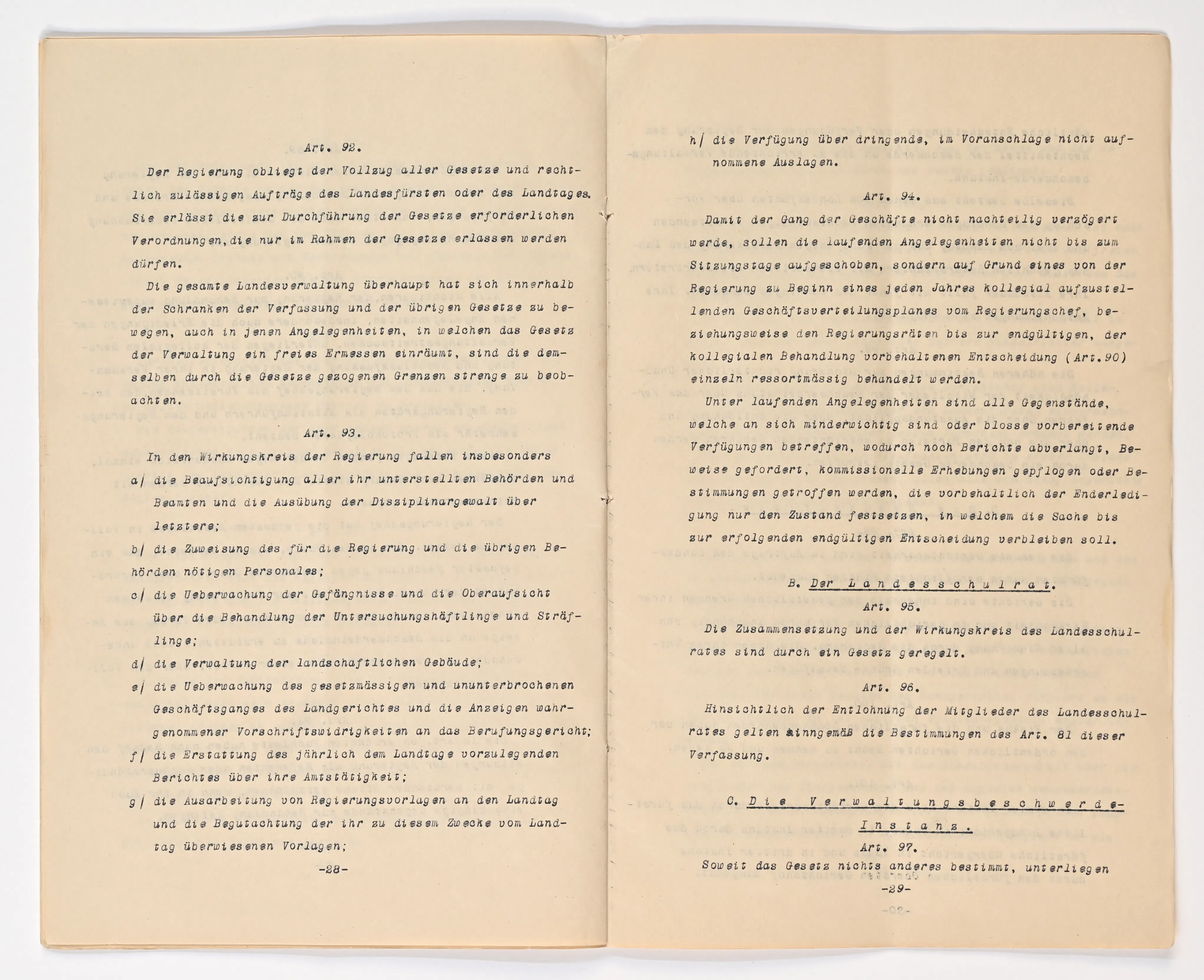 Verfassung 1921 Art. 92 bis Art. 97