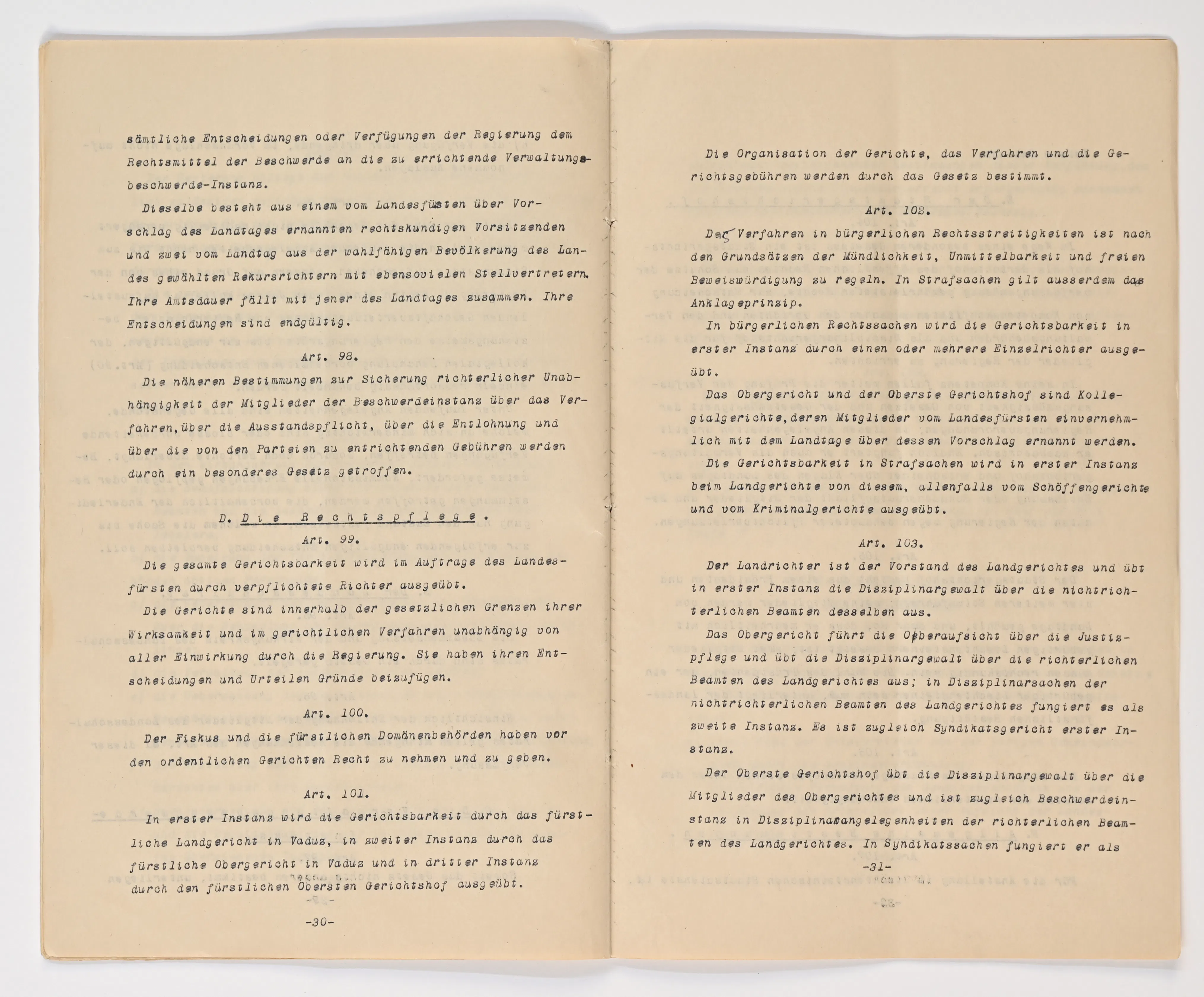 Verfassung 1921 Art. 98 bis Art. 103