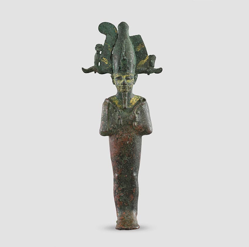 Statuette des Totengottes Osiris. Bronze, vergoldet. Spätzeit, Mitte 1. Jt. v. Chr. Antikenmuseum Basel und Sammlung Ludwig.