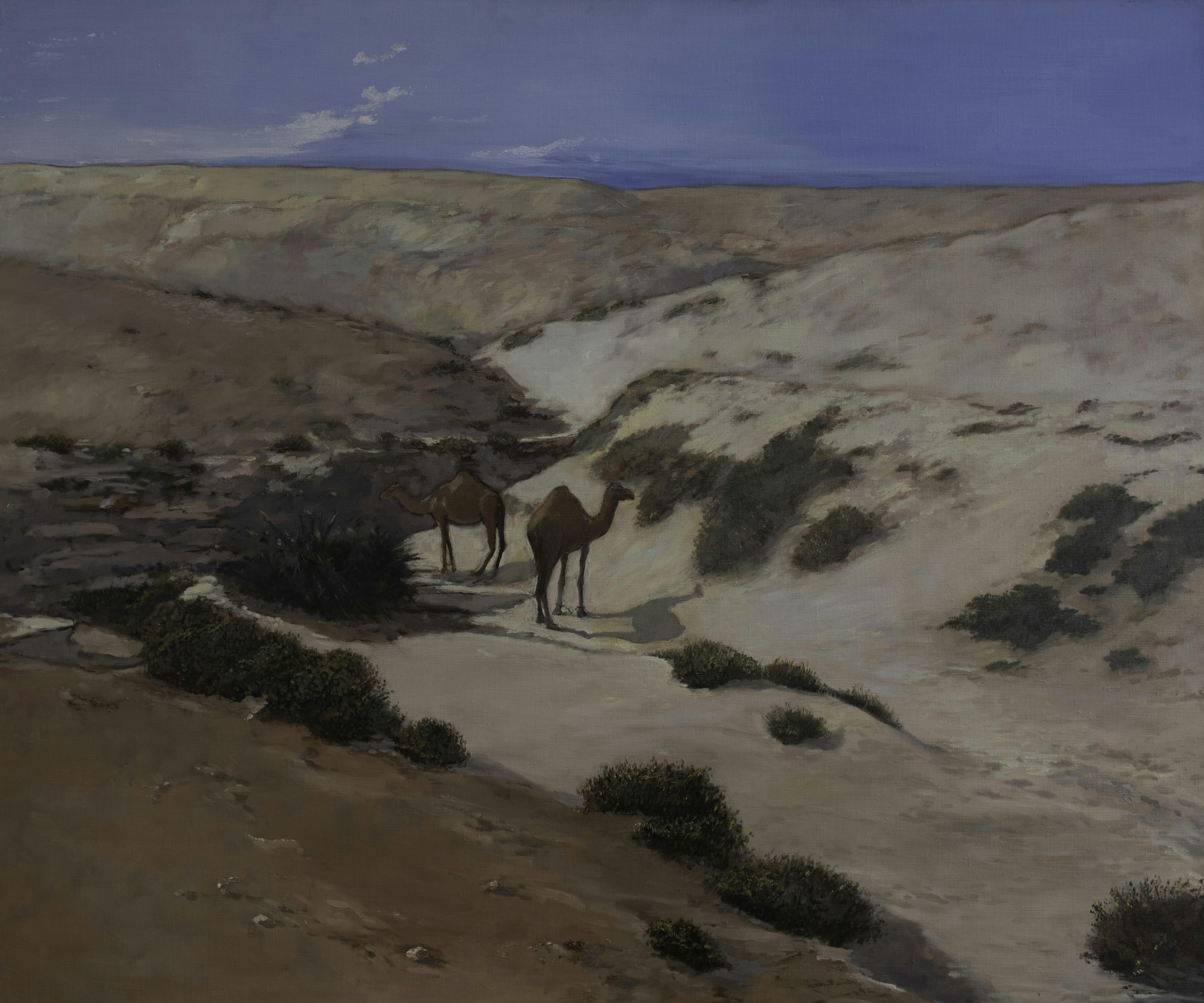Camels at Rumaitha Wadi, 1983, Oil on canvas, 100 x 120 cm, copy