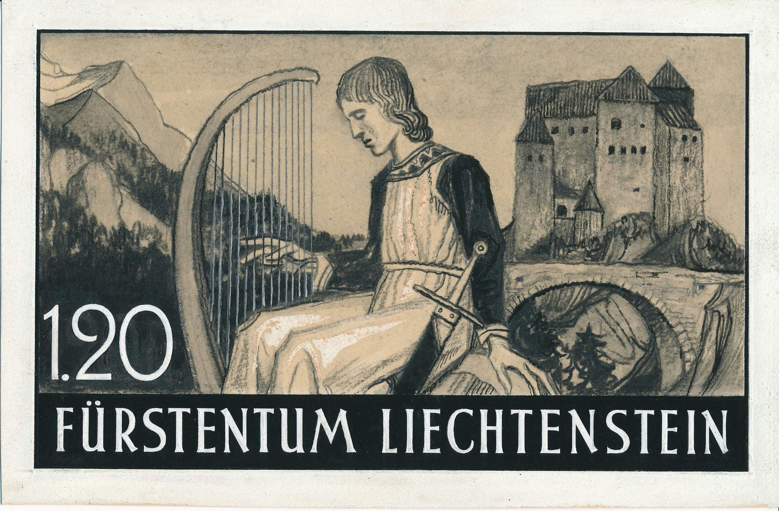 «Minnesänger Heinrich von Frauenberg, Burg Gutenberg» aus der Serie «Landschaften und Burgen». 