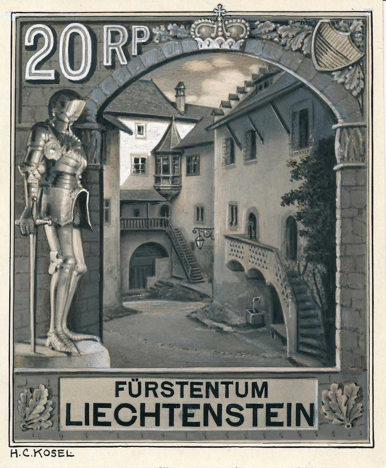 «Schlosshof Vaduz» aus der Serie «Landschaften und Fürstenpaar». 