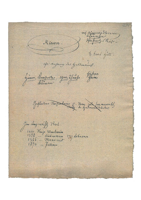 Handgeschriebene Sammlung über Riesen von den Brüder Grimm. Staatsbibliothek zu Berlin – Preußischer Kulturbesitz, Handschriftenabteilung.