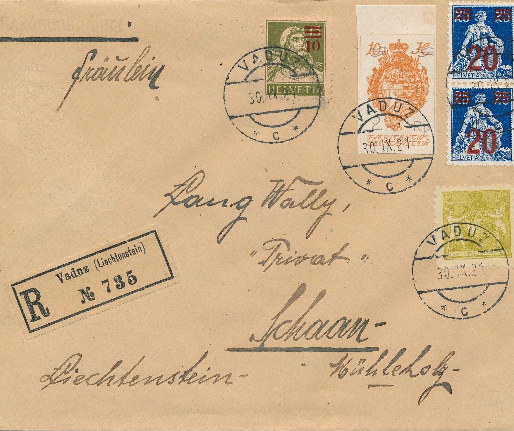 Schweizer Briefmarken in Liechtenstein verwendet.
