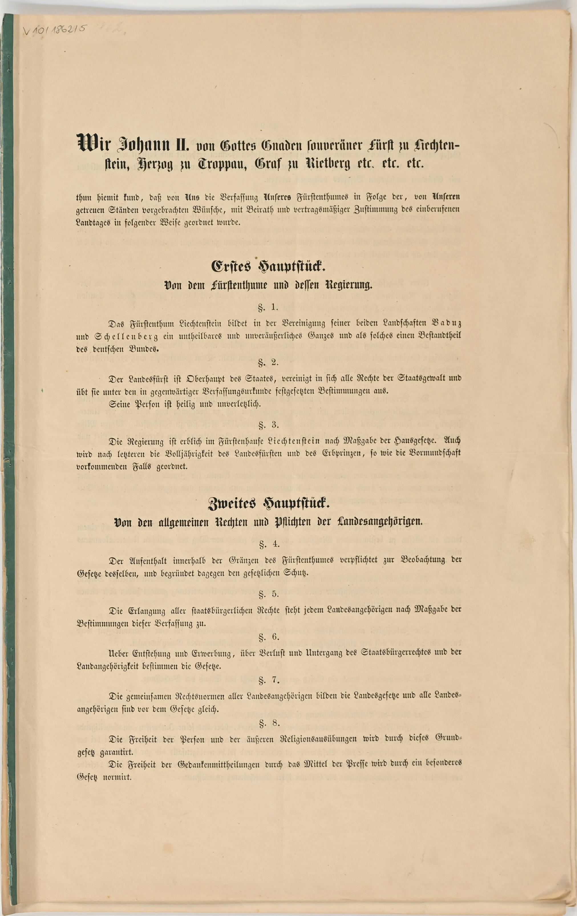 Konstitutionelle Verfassung 1862 Anfang