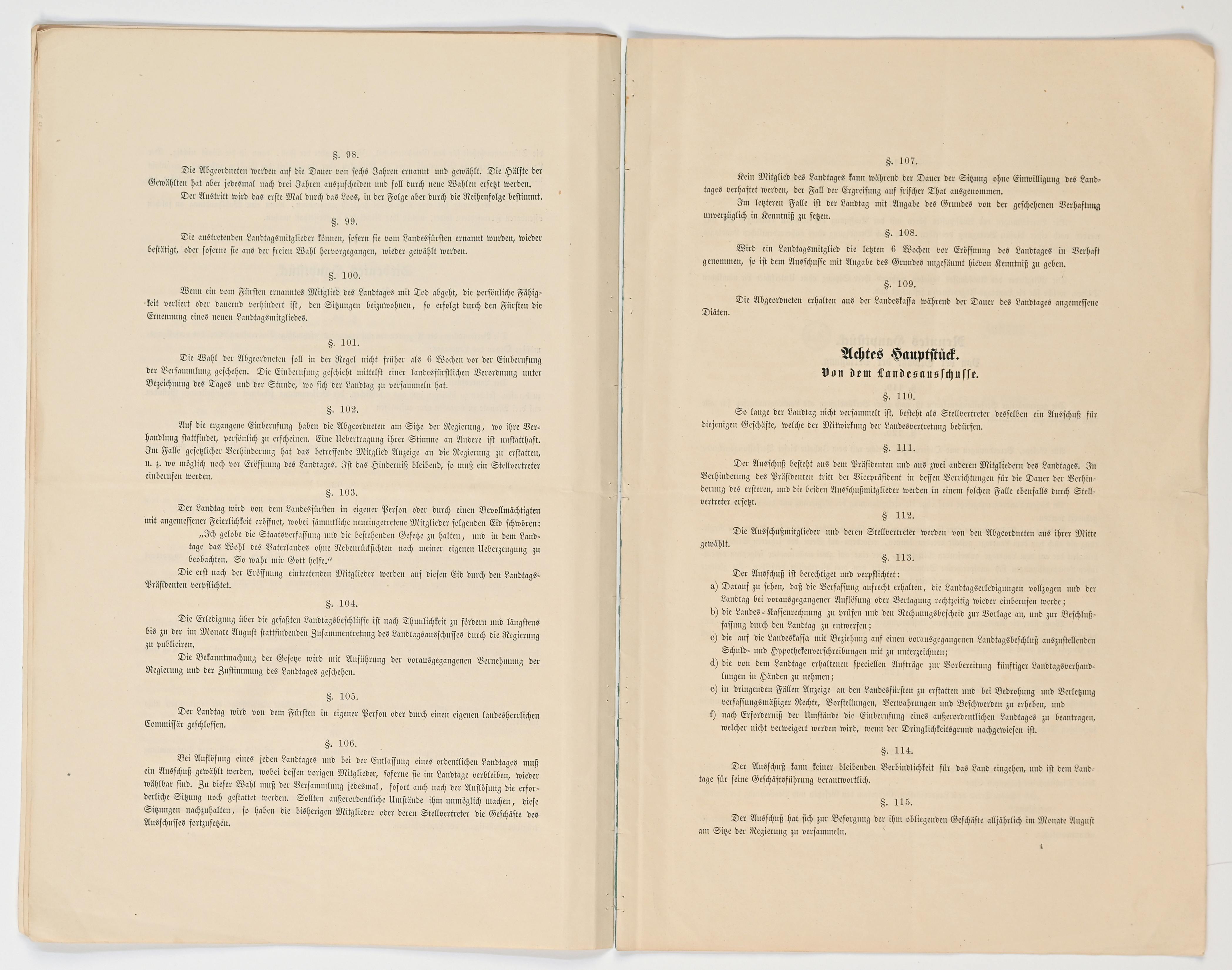 Konstitutionelle Verfassung 1862 § 98 bis § 115