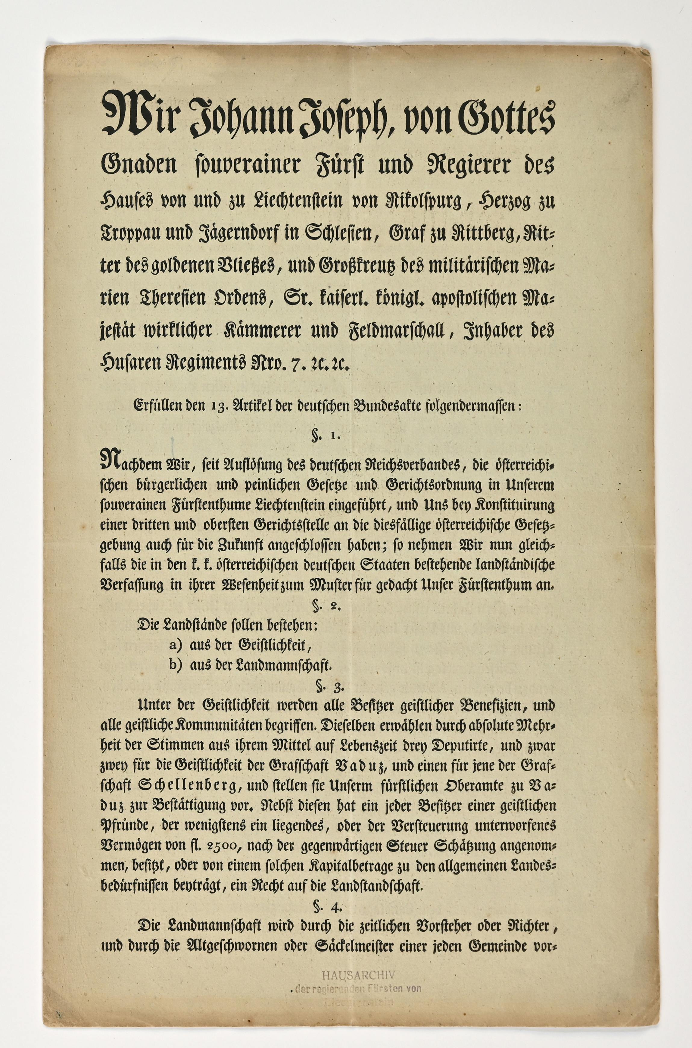 Landständische Verfassung 1818  § 1 bis § 4