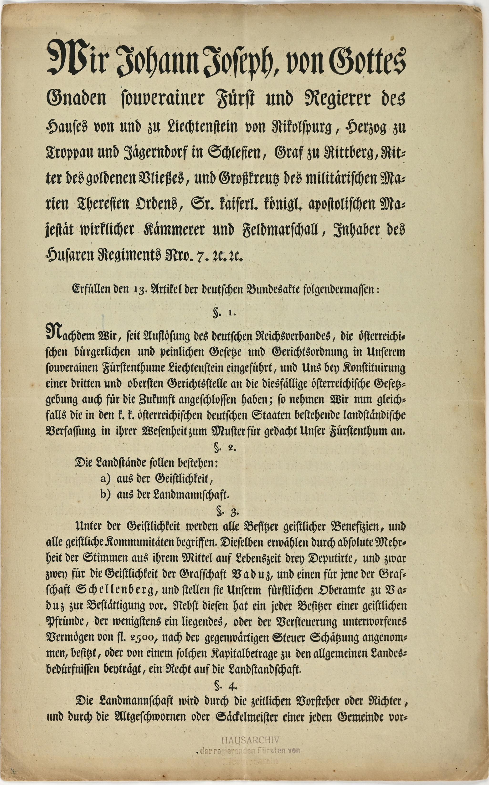 Landständische Verfassung 1818  § 1 bis § 4