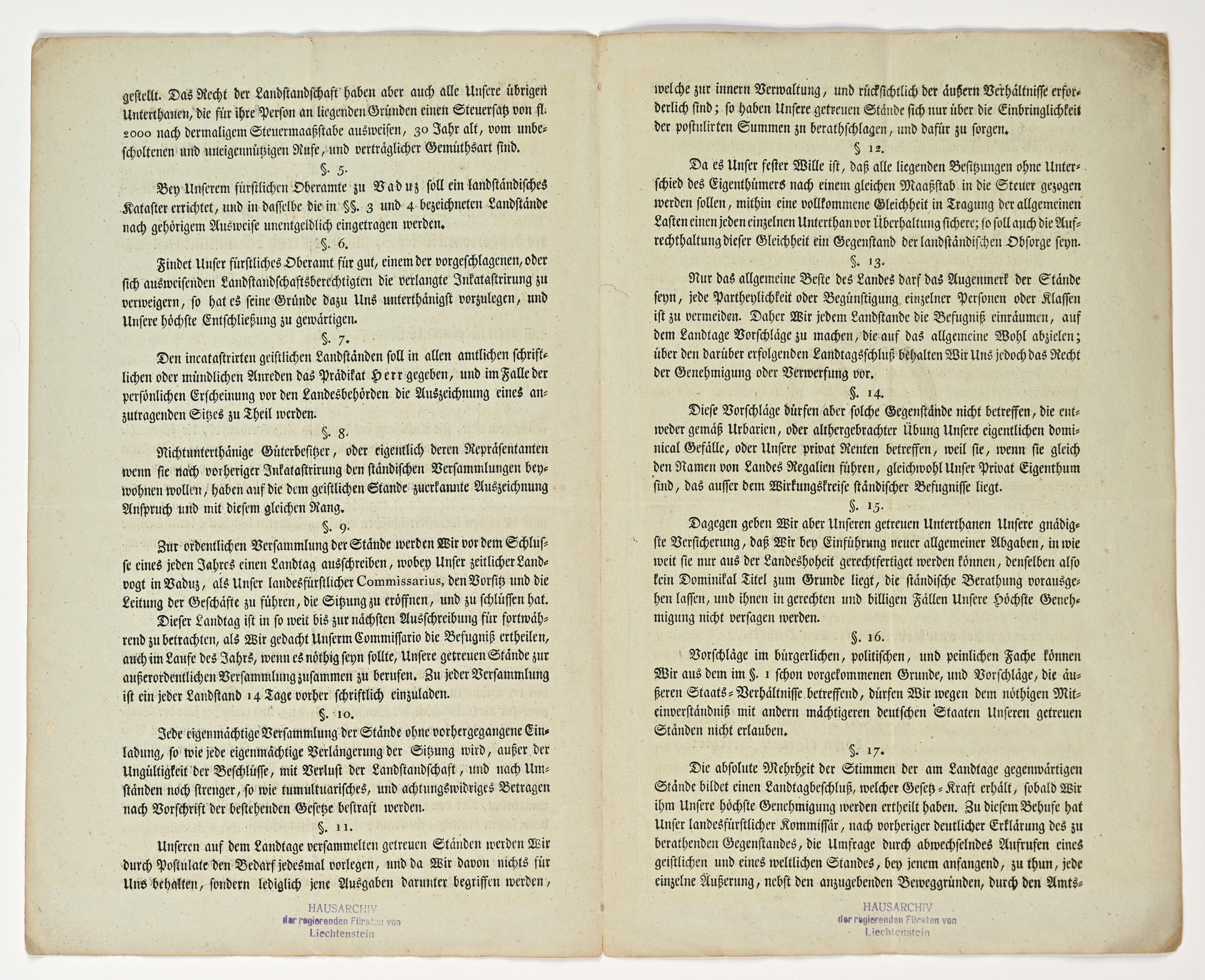 Landständische Verfassung 1818  § 5 bis § 17