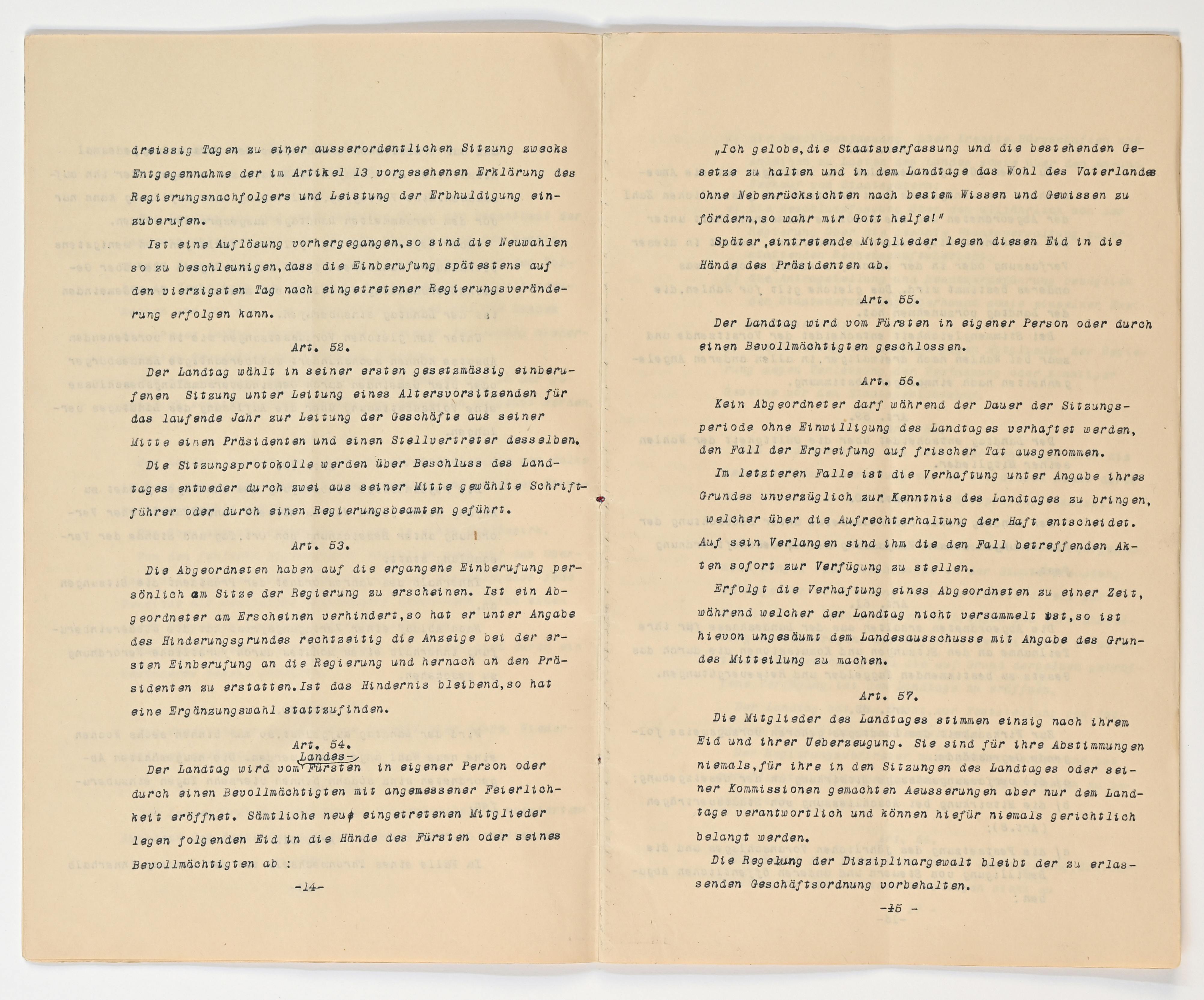 Verfassung 1921 Art. 52 bis Art. 57