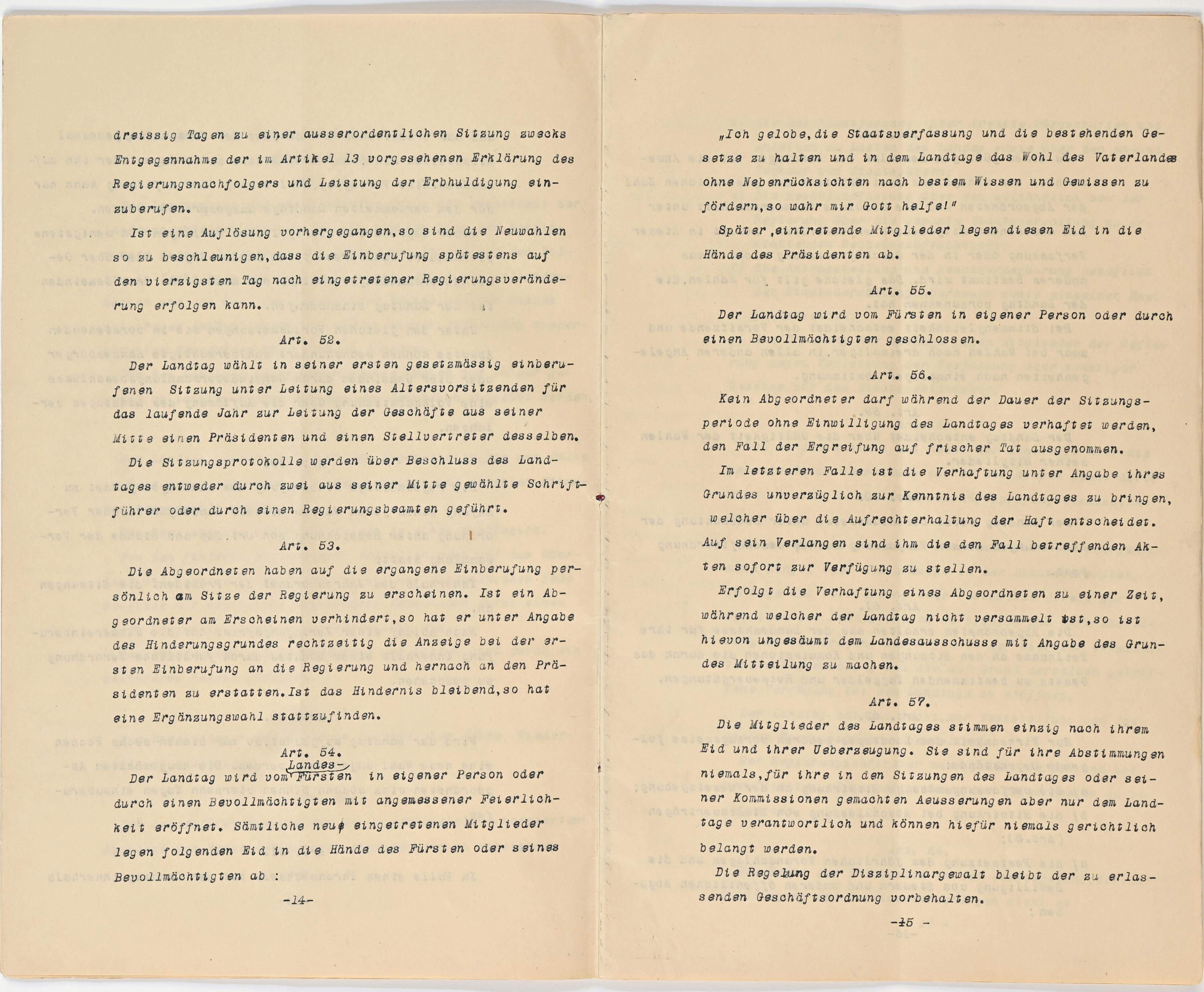 Verfassung 1921 Art. 52 bis Art. 57