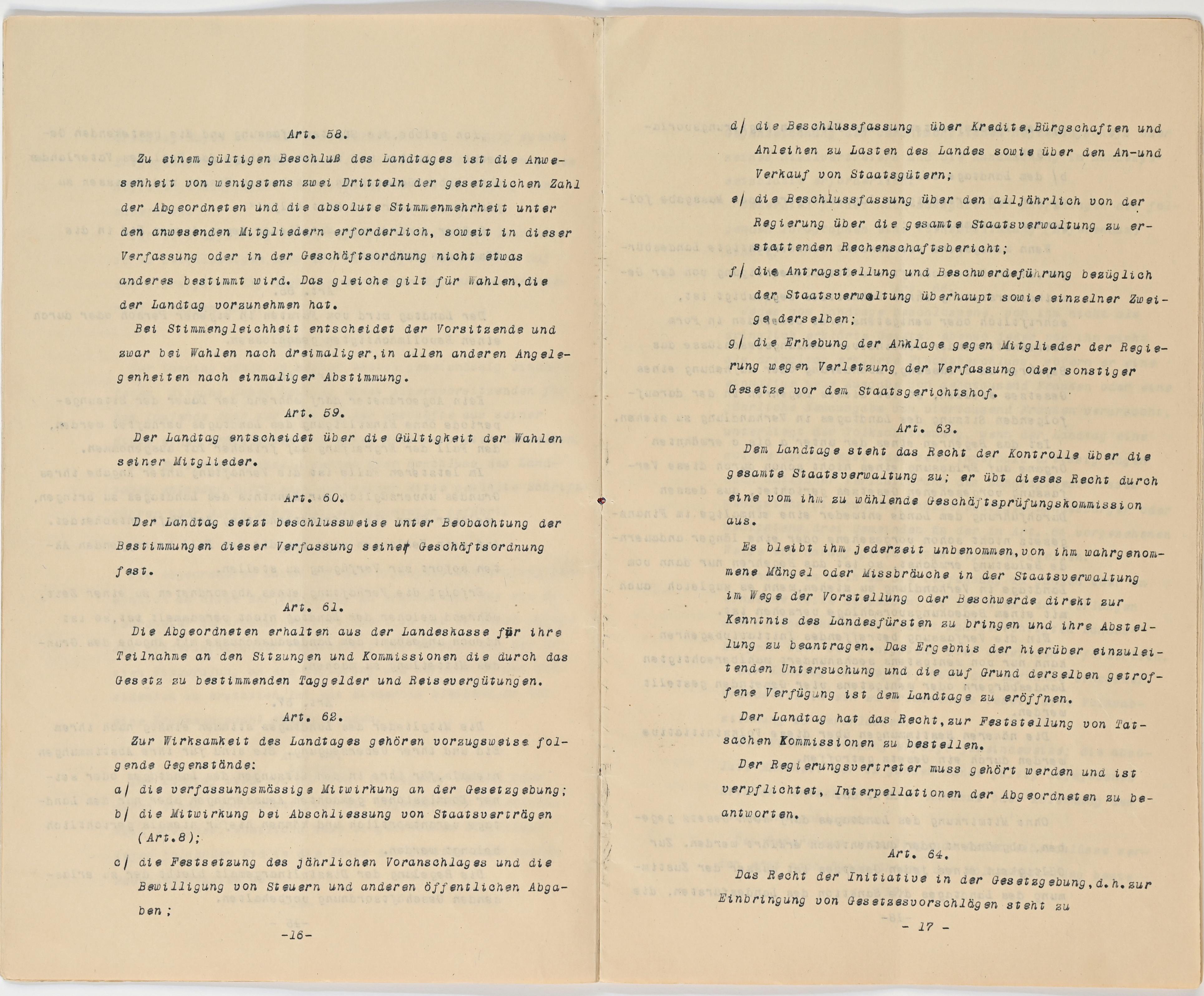 Verfassung 1921 Art. 58 bis Art. 64