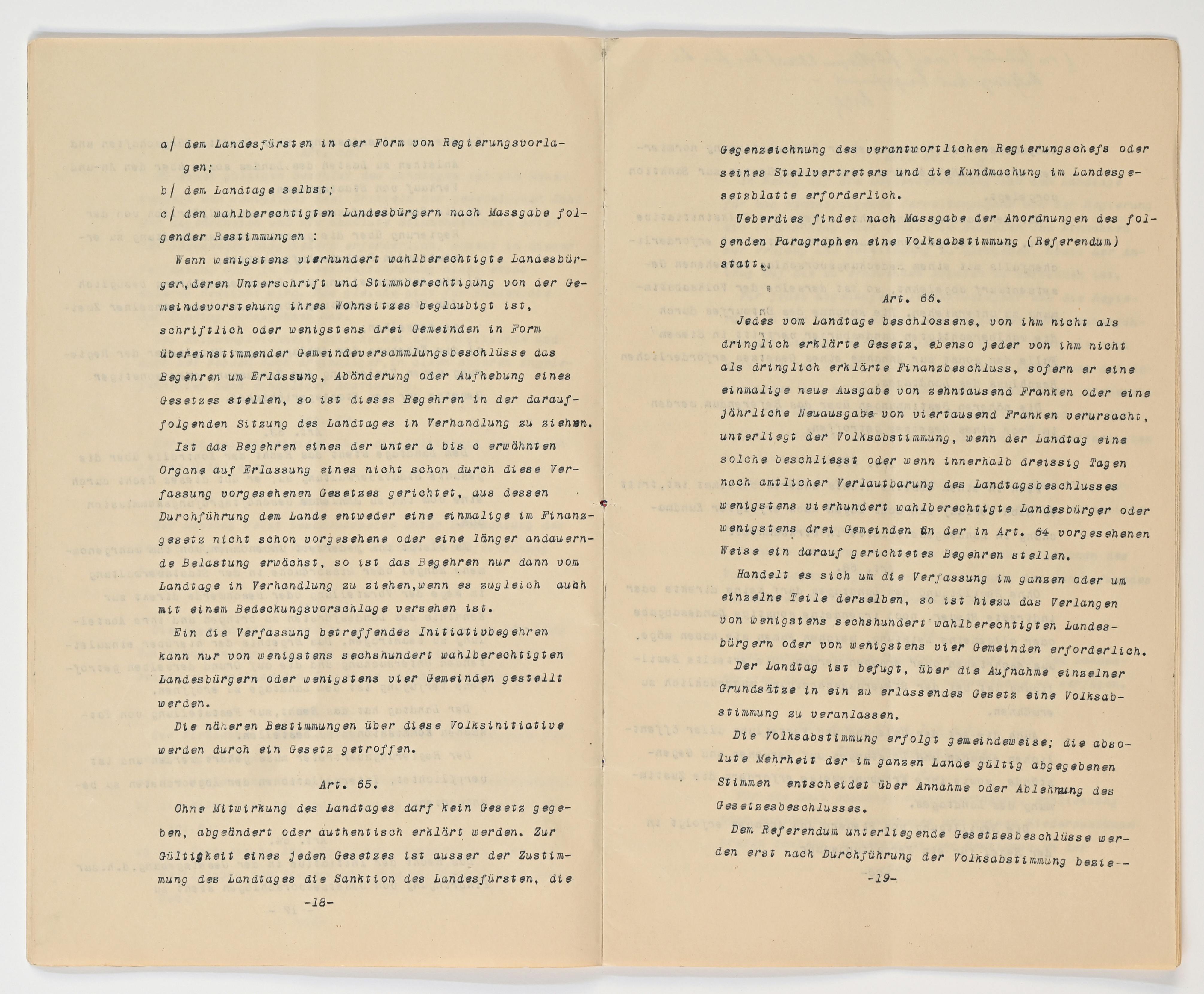 Verfassung 1921 Art. 65 bis Art. 66
