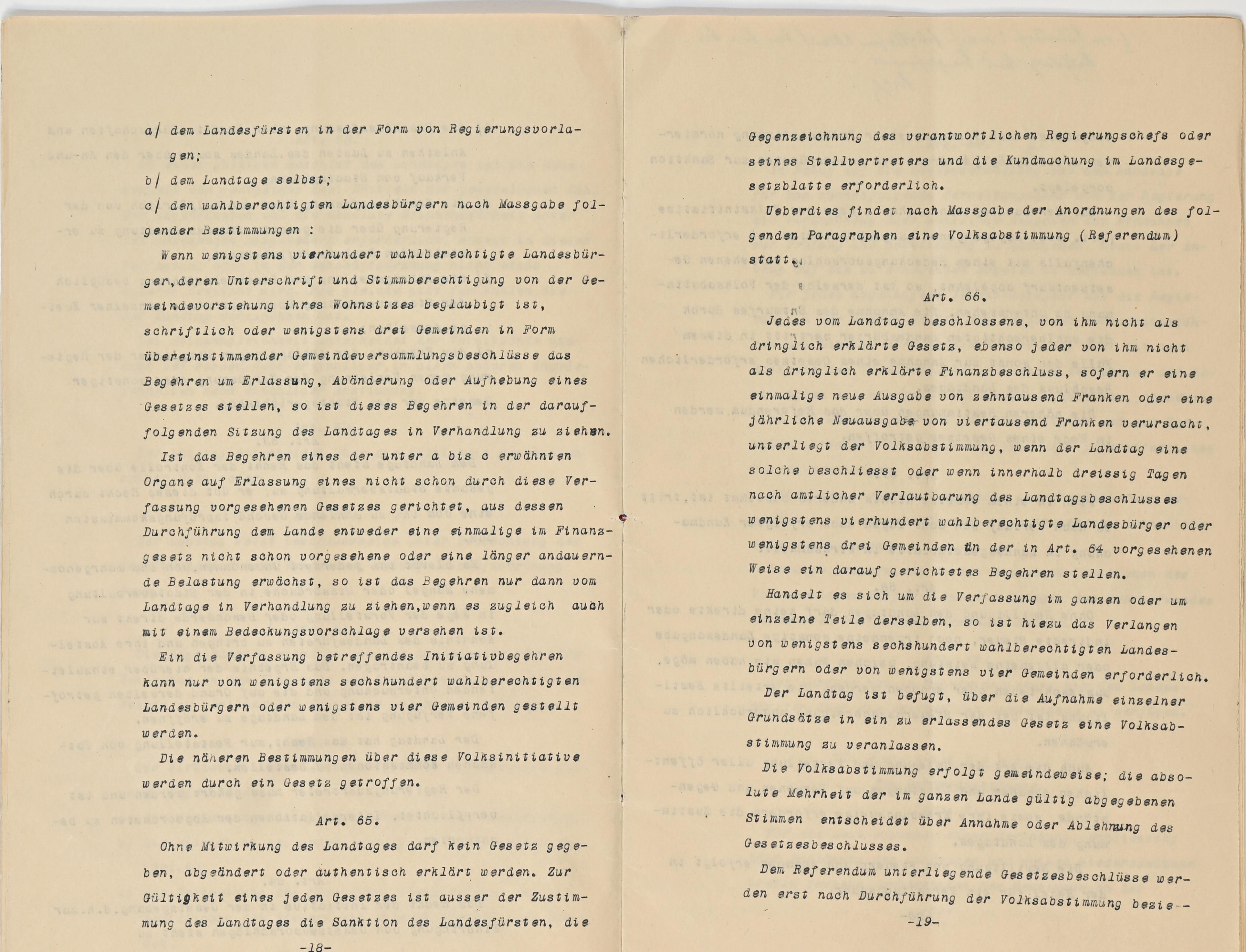 Verfassung 1921 Art. 65 bis Art. 66