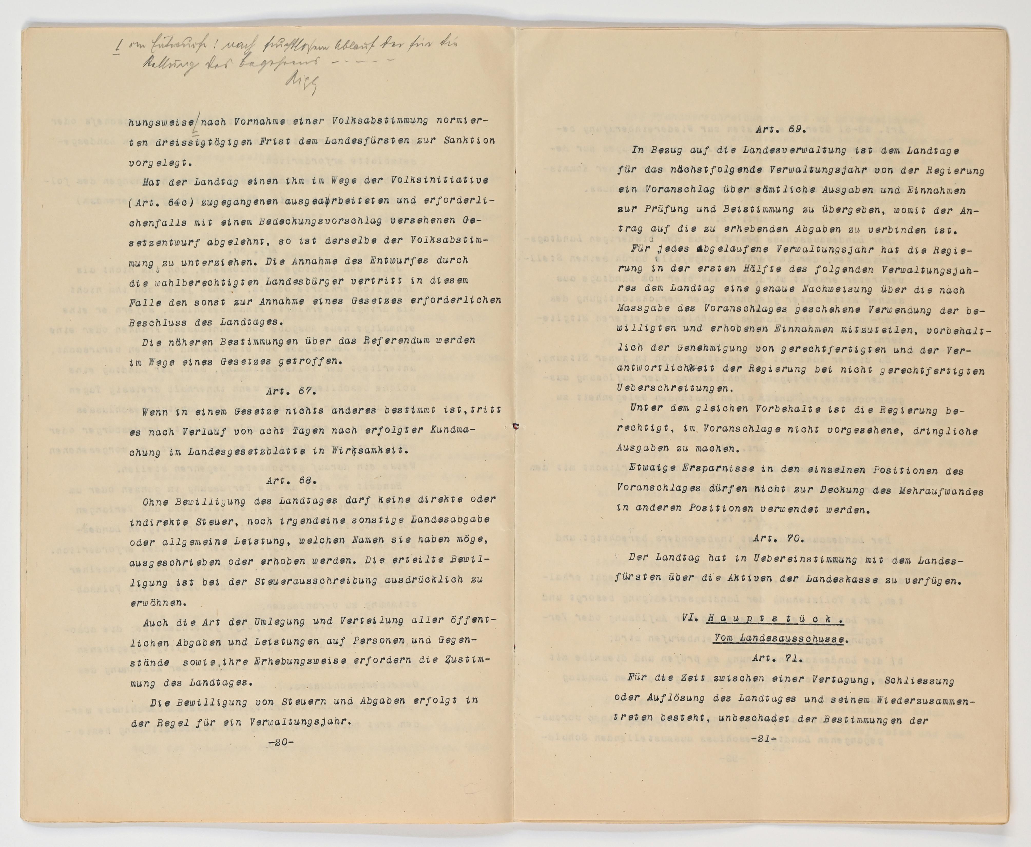Verfassung 1921 Art. 67 bis Art. 71