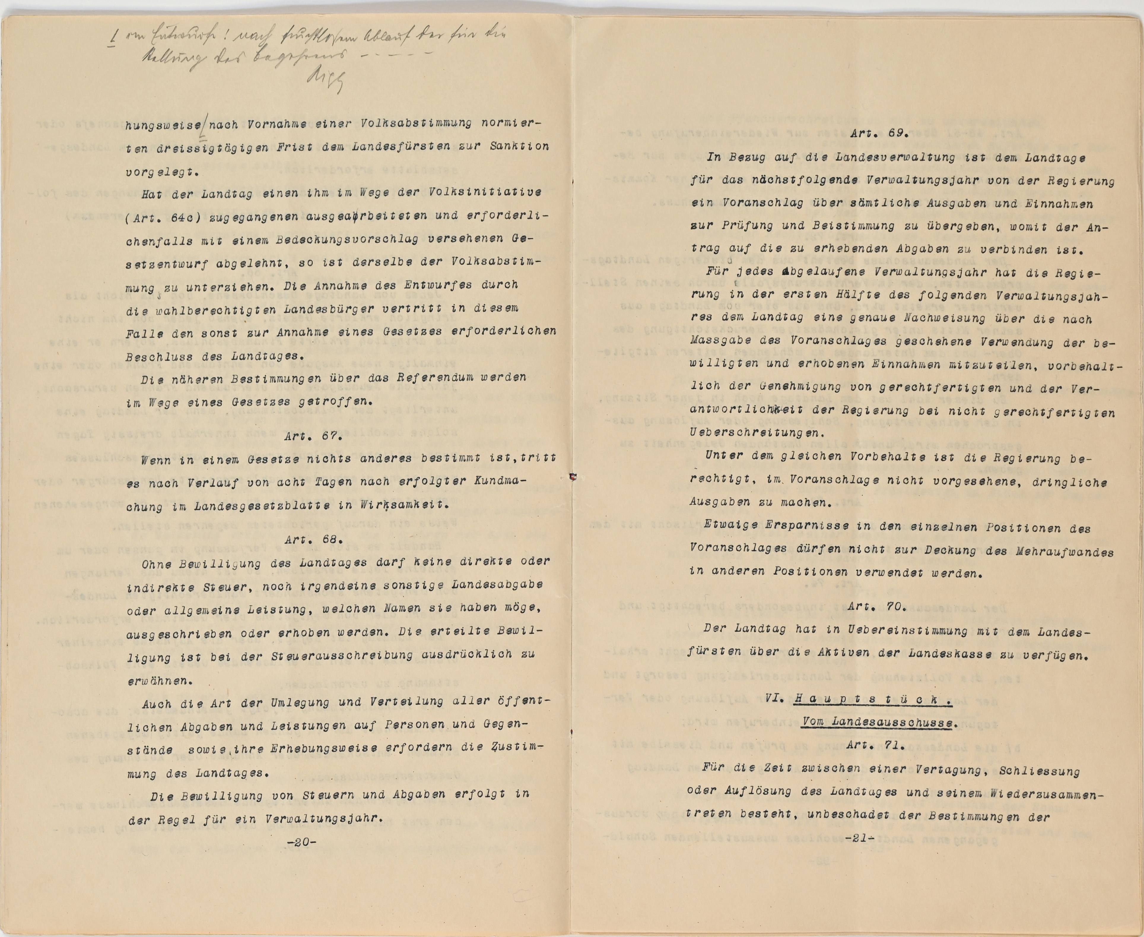 Verfassung 1921 Art. 67 bis Art. 71