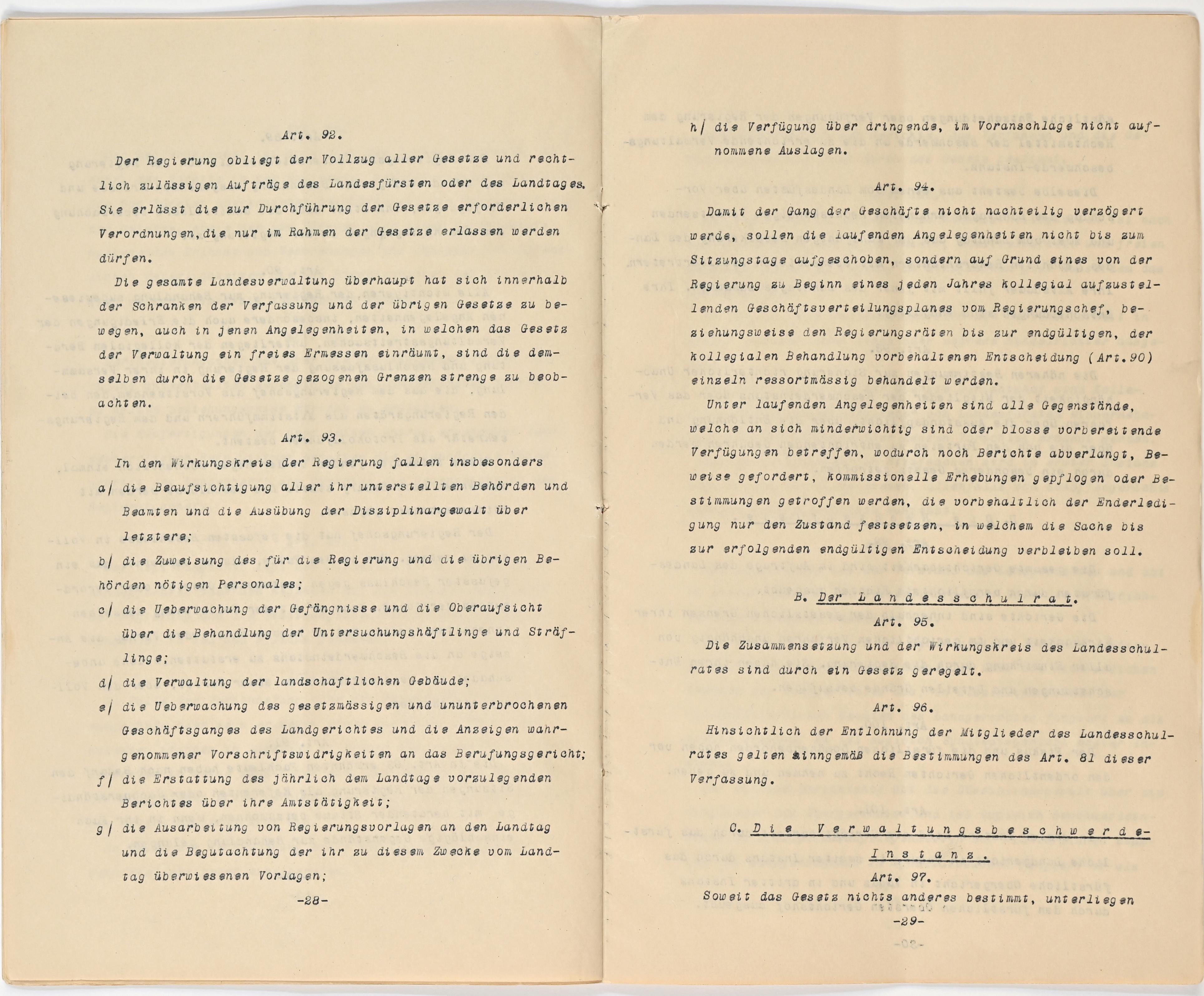 Verfassung 1921 Art. 92 bis Art. 97