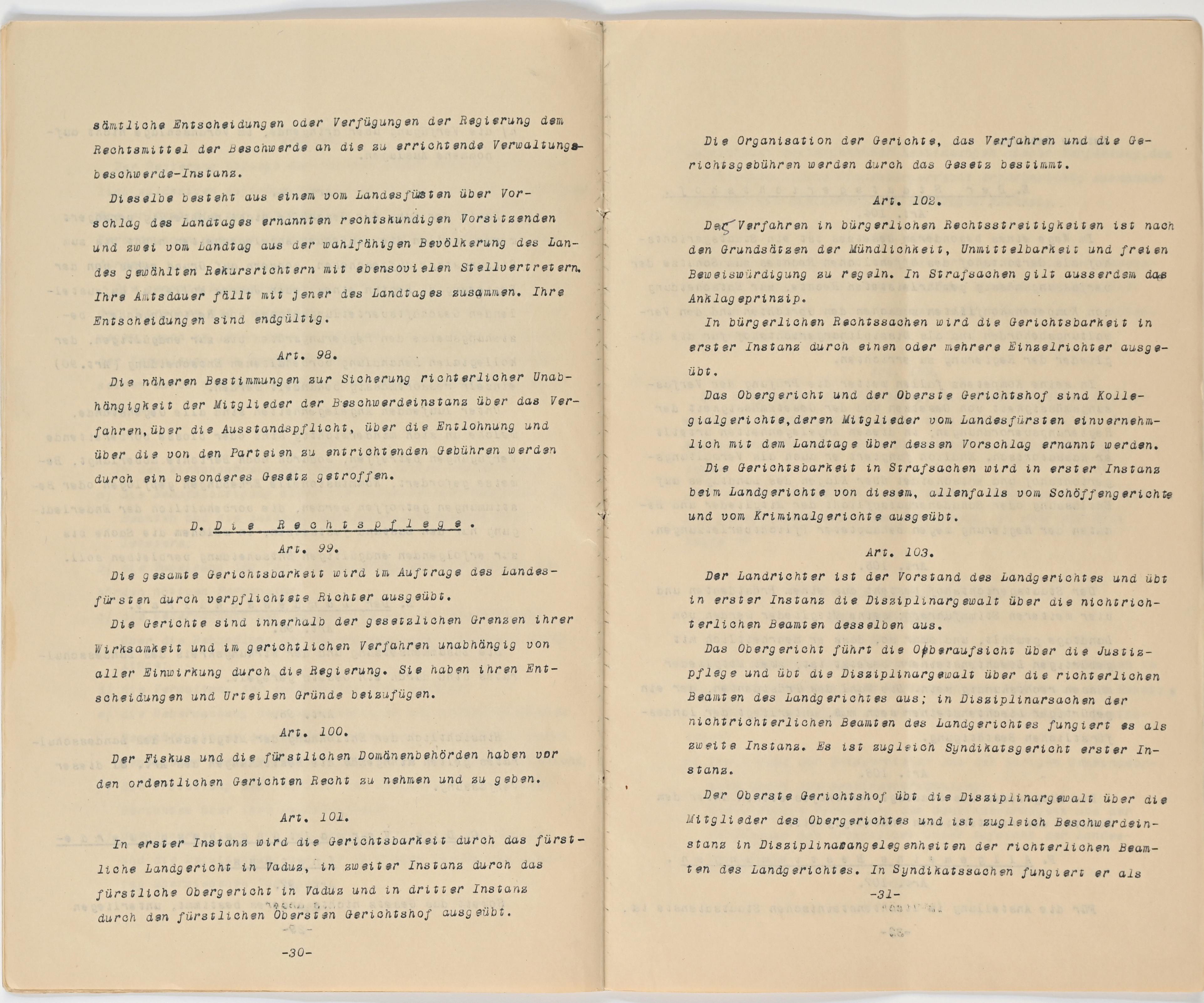 Verfassung 1921 Art. 98 bis Art. 103