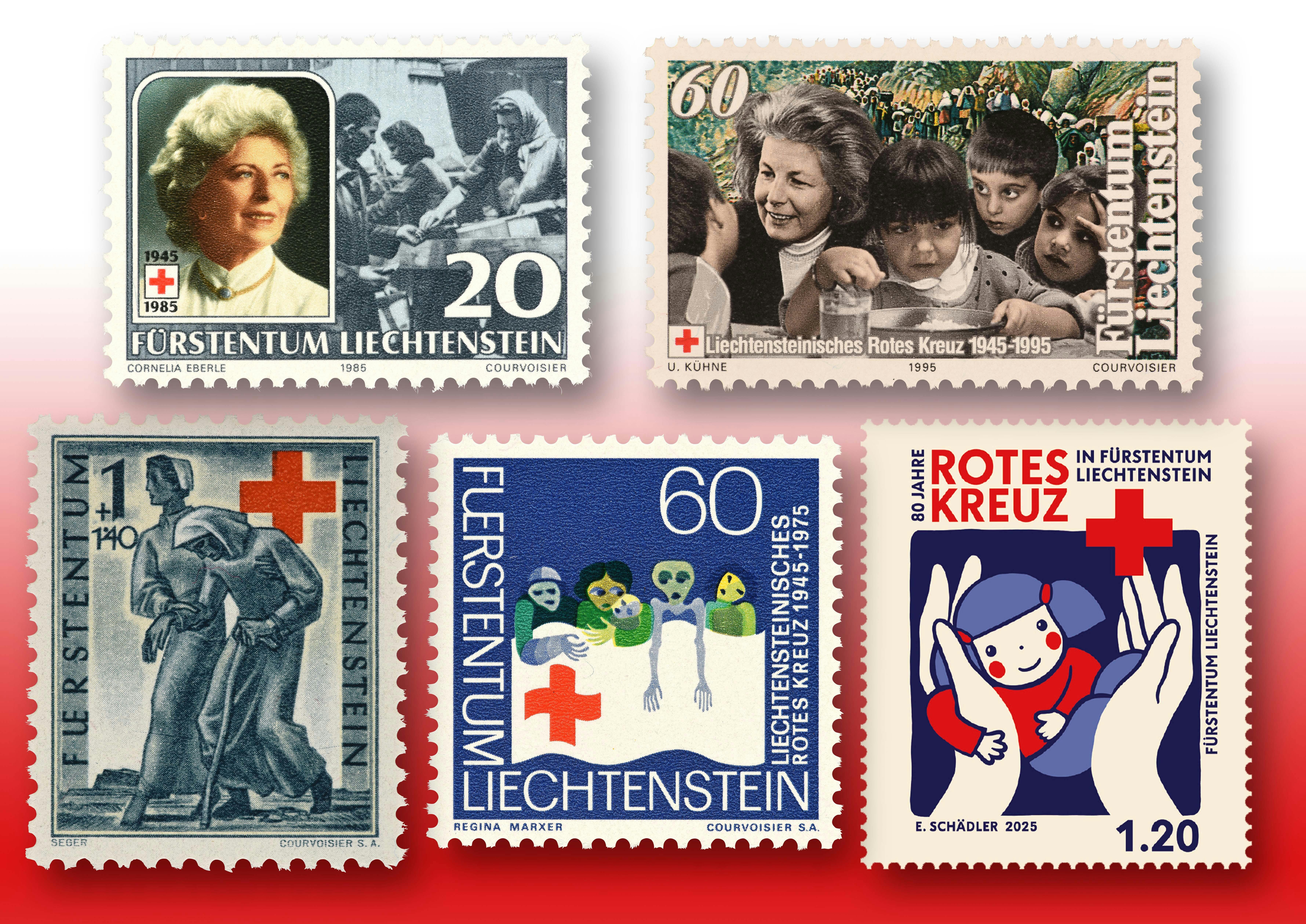 80 JAHRE IM DIENST DER MENSCHLICHKEIT Briefmarken zum Liechtensteinischen Roten Kreuz